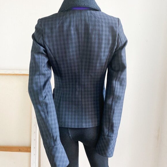 Drykorn Plaid Check Knit Collar Asymmetrical Closure Fitted Blazer XS - Picture 6 of 10